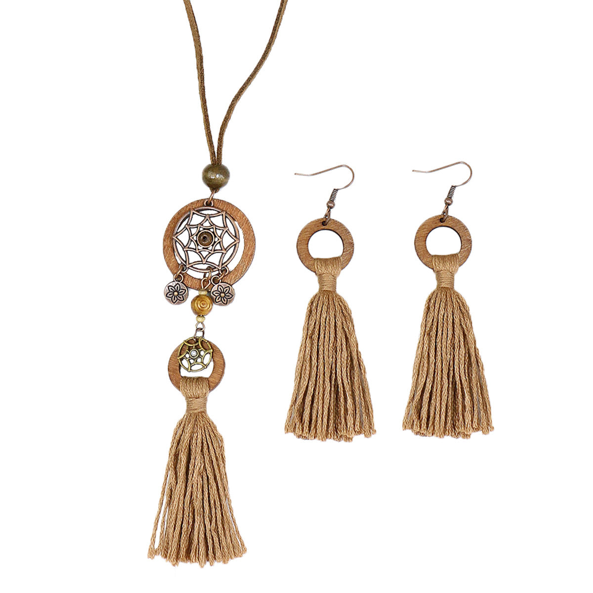 Wholesale Bohemian Dream Catcher Tassel Wooden Necklace