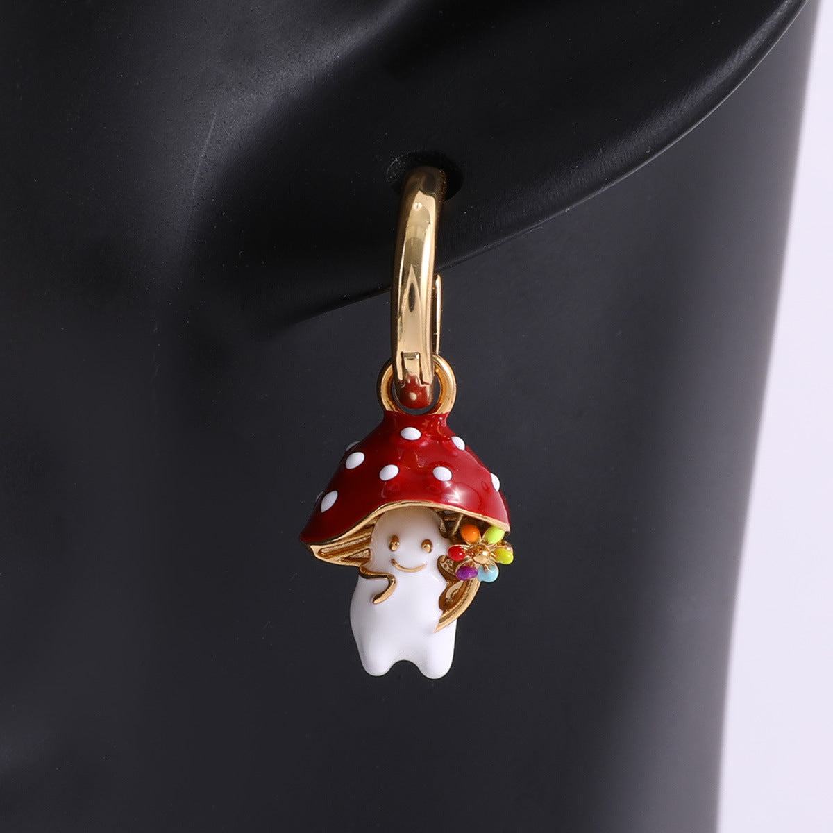 Wholesale Three-dimensional Copper Drop Oil Cute Mushroom Rabbit Earrings