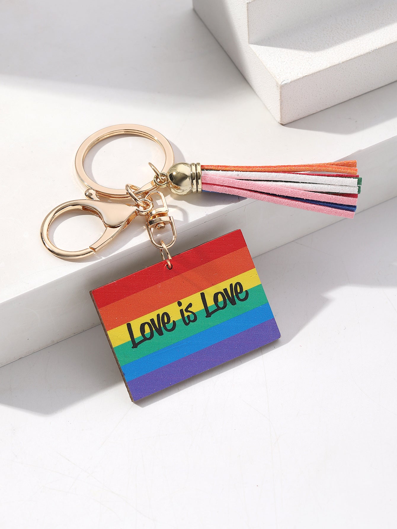 Wholesale LGBT Pride Month Rainbow Tassel Wooden Keychain