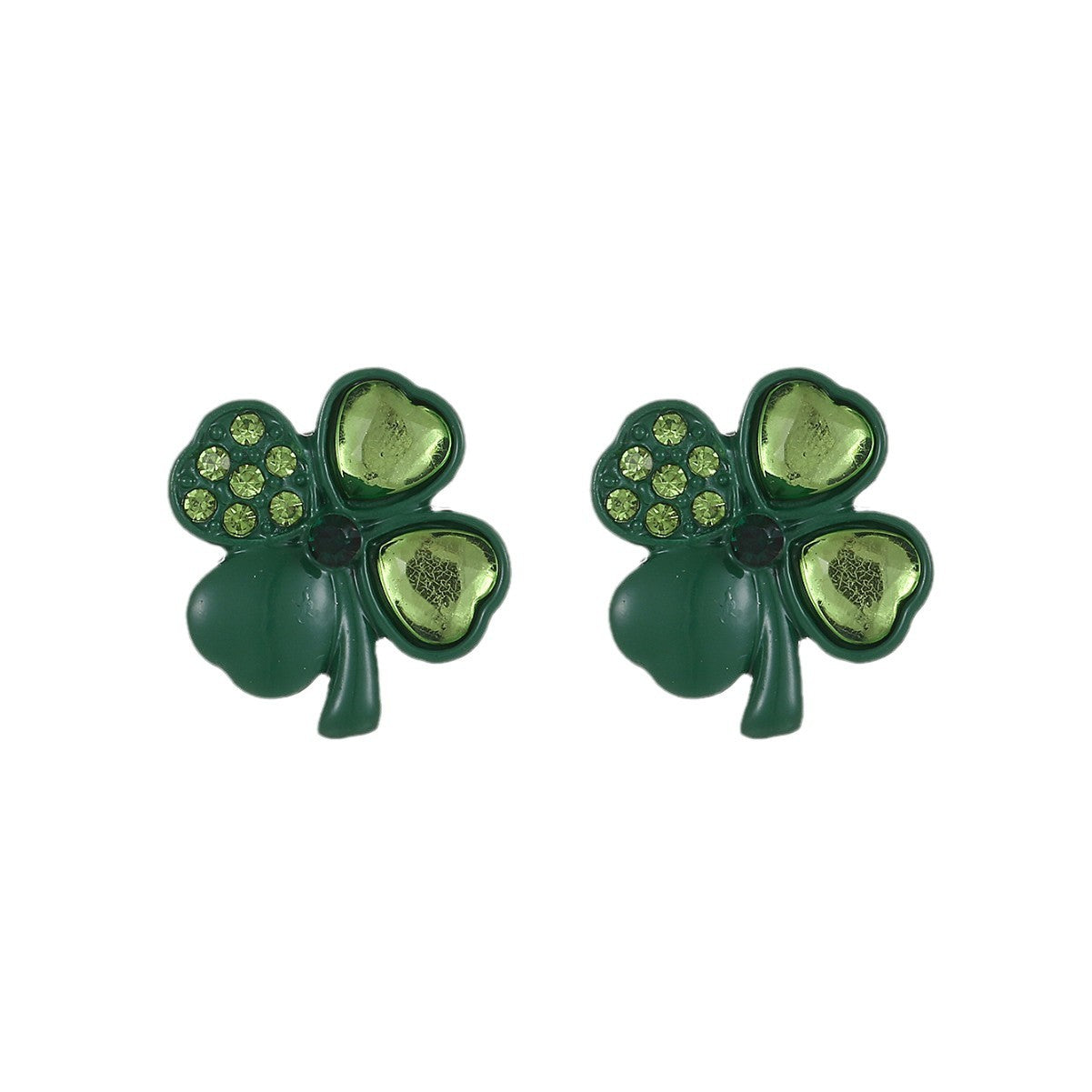 Wholesale Diamond studded St.  Patrick' s Day Clover earrings