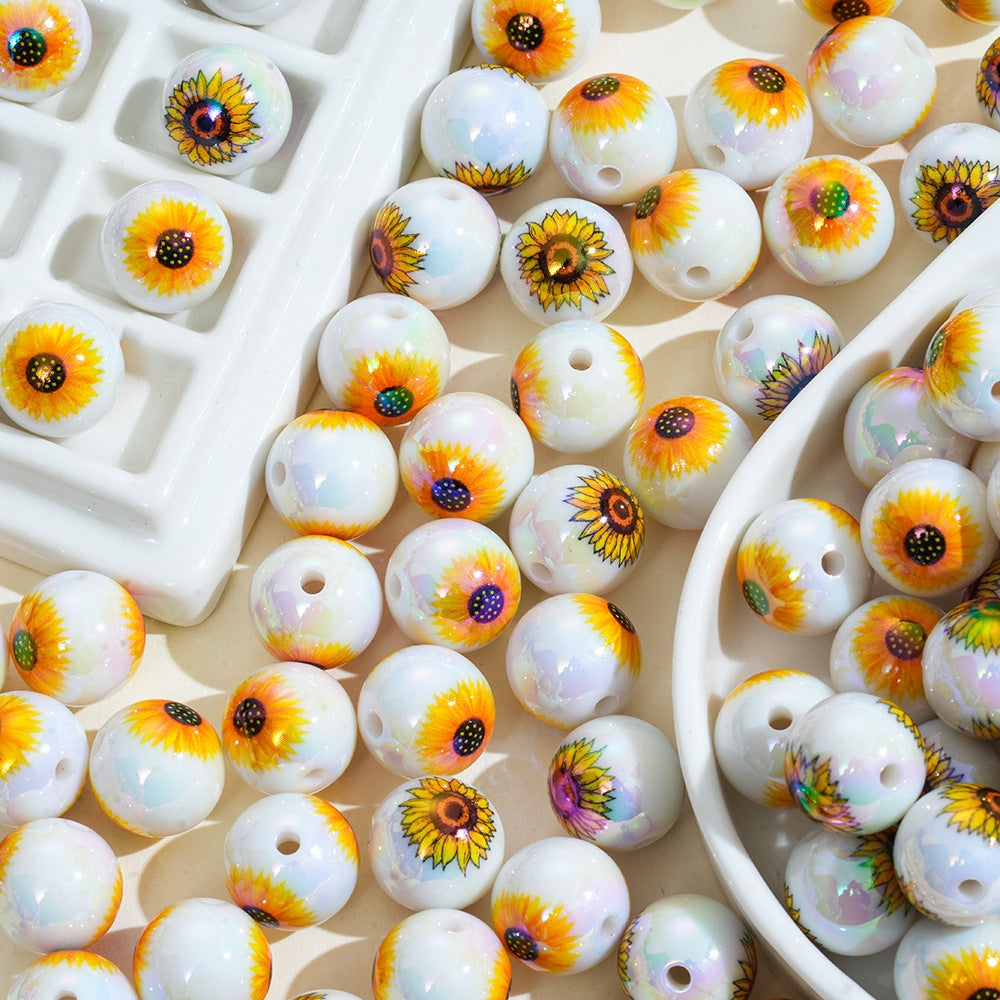 Wholesale 10pcs Small Yellow Chrysanthemum Perforated Acrylic Beads