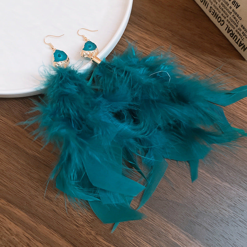 Wholesale Diamond studded bow feather tassel earrings