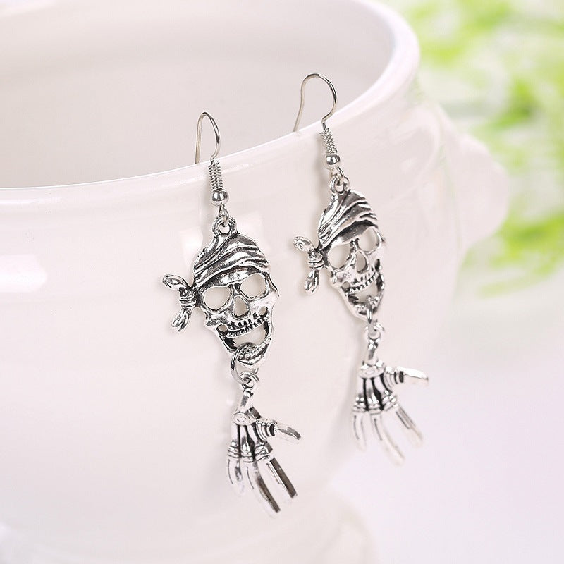Wholesale Punk Skull Retro Rock Alloy Earrings