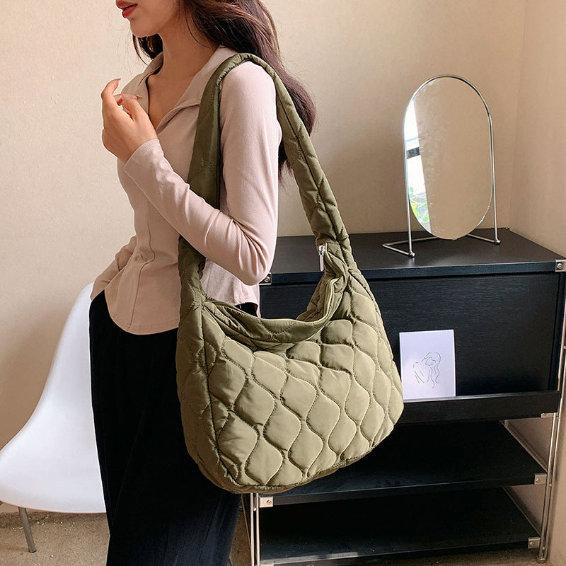 Wholesale Nylon Simple Solid Color Diamond Grid Large Capacity Single Shoulder Crossbody Bag