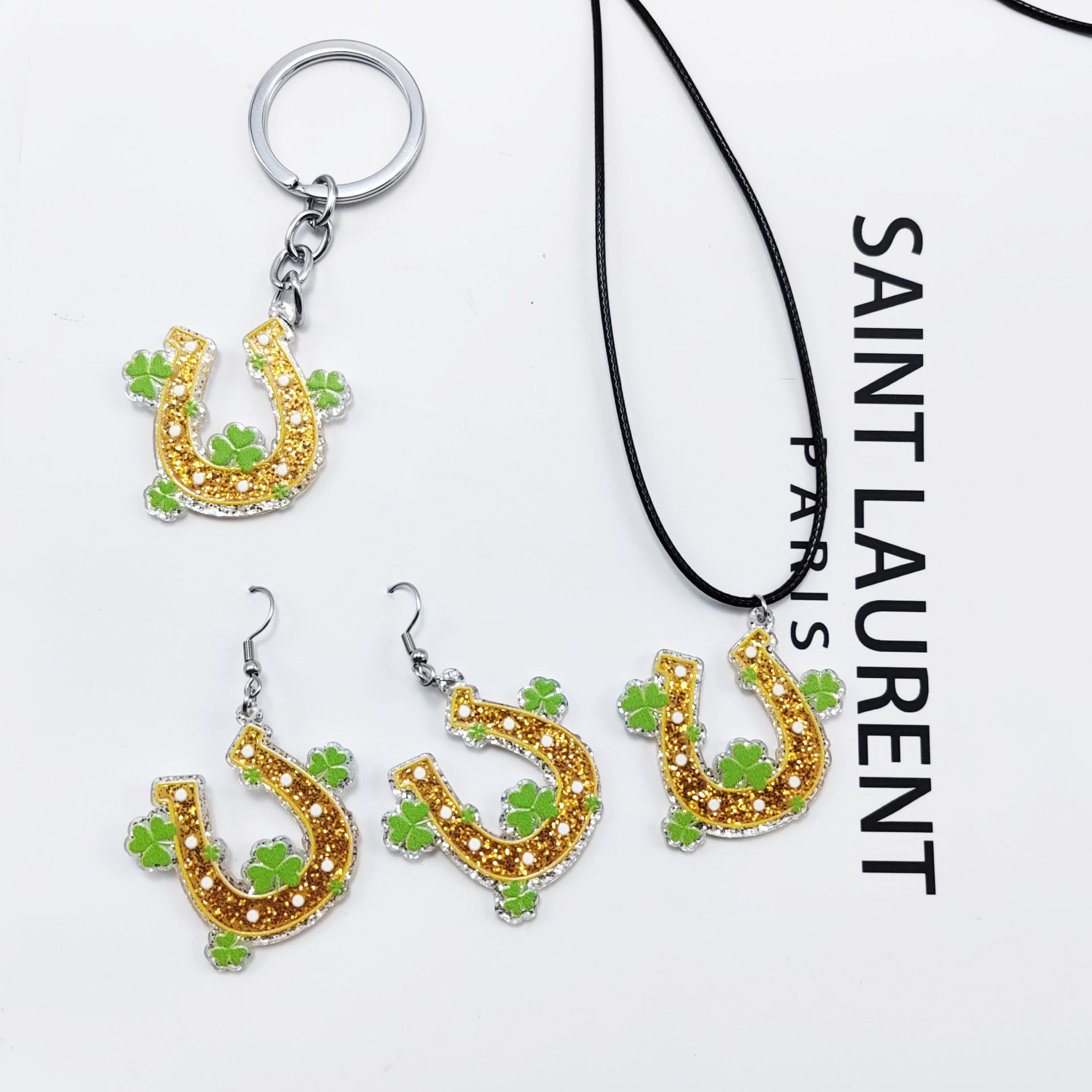 Wholesale St.  Patrick' s Day Green Cross Acrylic Earrings Necklace