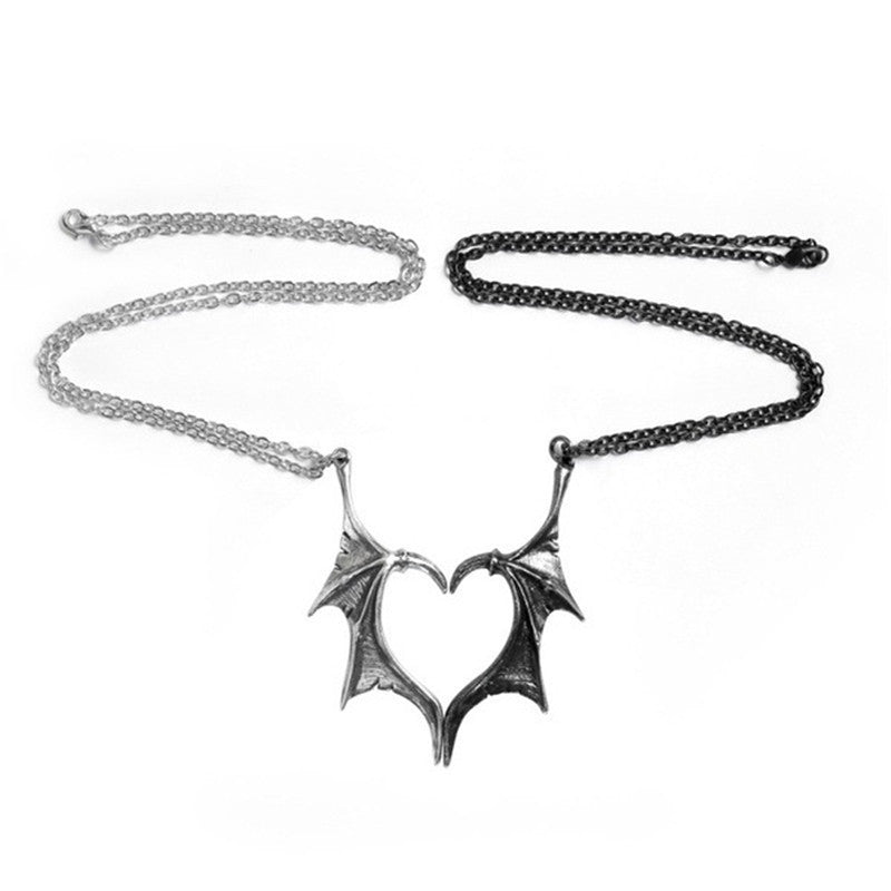Wholesale Demon Wings Necklace Couple Gothic Retro Punk Hip Hop Metal Pendant Heart-shaped Necklace