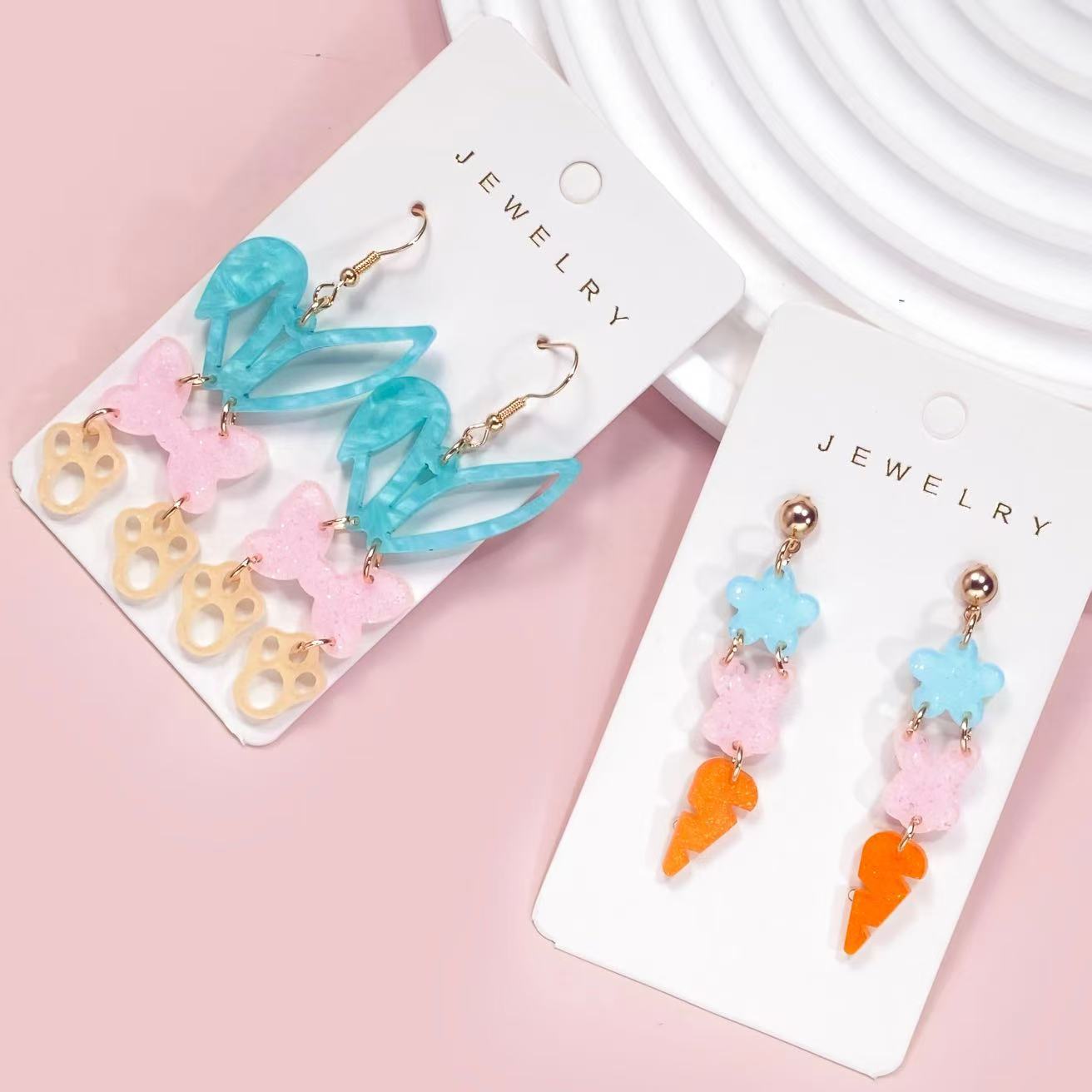 Wholesale Easter colorful bunny patchwork acrylic earrings