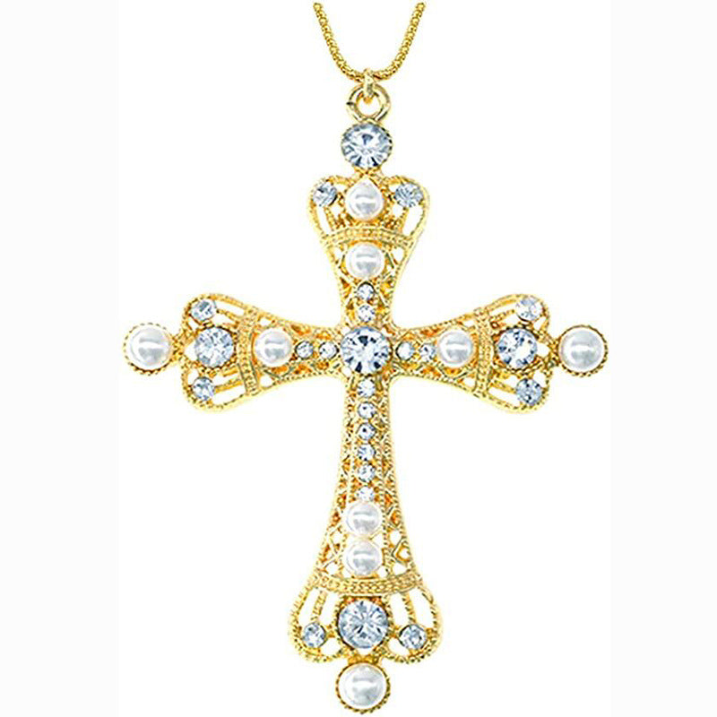 Wholesale Zircon Pearl Micro Inlay Cross Ladies Necklaces