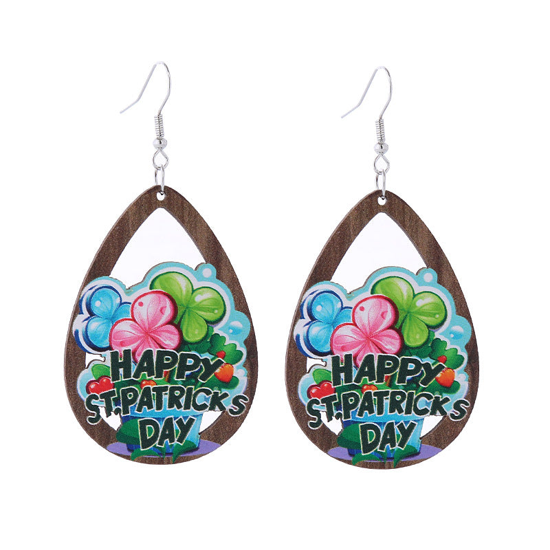 Wholesale St. Parcret festival Green lucky grass rainbow hat beard Irish wooden earrings