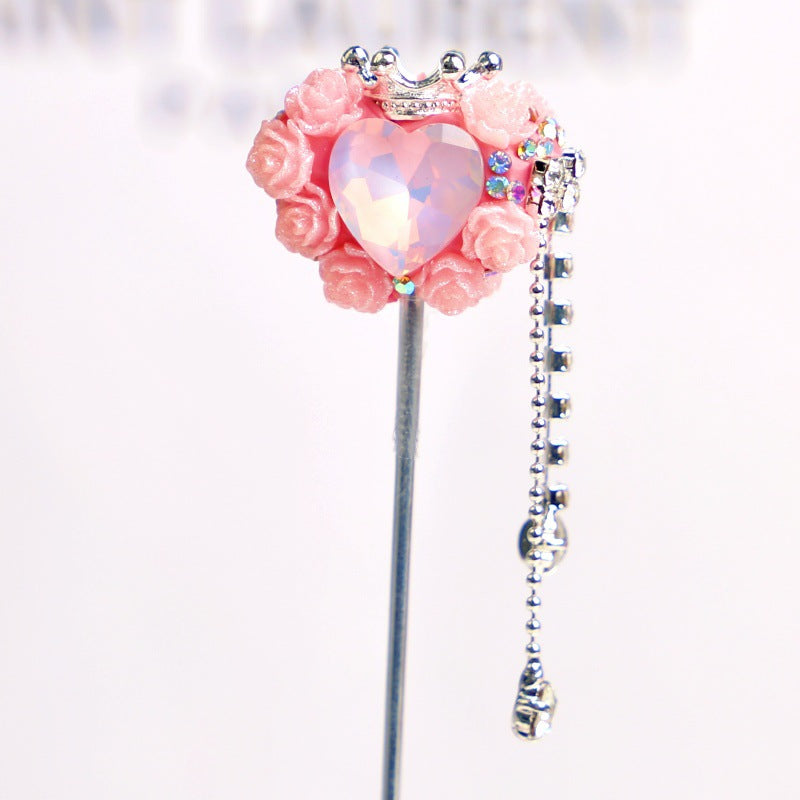 Wholesale 5pcs Crown Heart Shape Cat's Eye Tassel Polymer Clay Beads