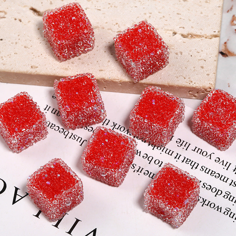 Wholesale 5pcs  Glittery candy-colored rhinestone soft candy square beads