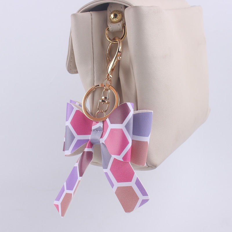 Wholesale Cartoon Aztec Color Bow Leather Keychain