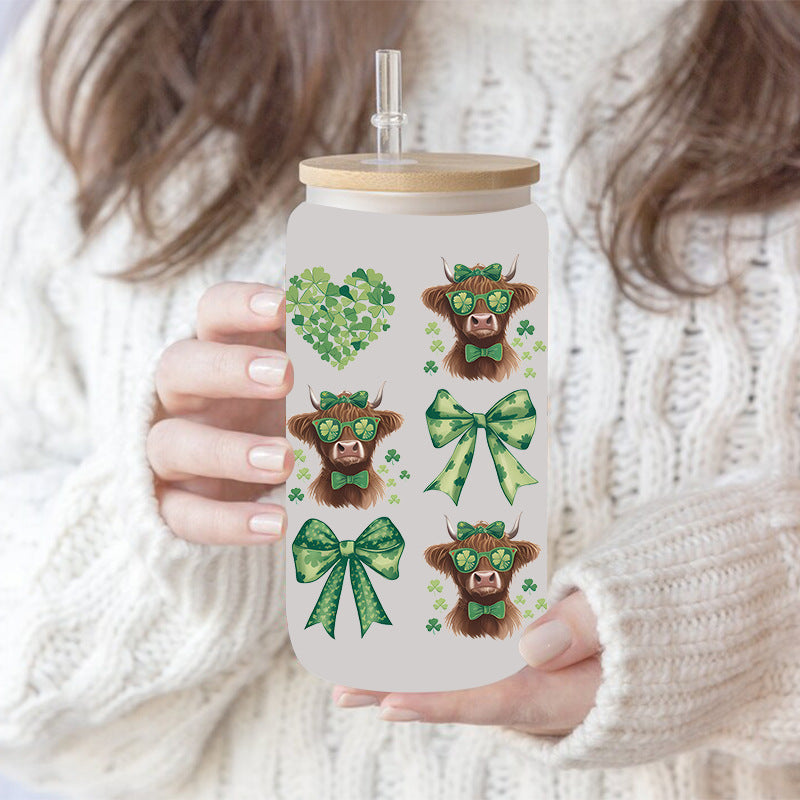 Wholesale Green Cartoon Bow 16oz Cup UV DTF Wraps