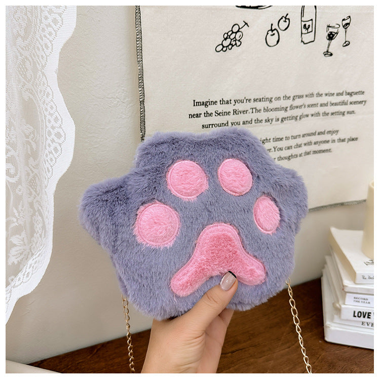 Wholesale Plush Bear Paw Chain Plush Shoulder Crossbody Bag