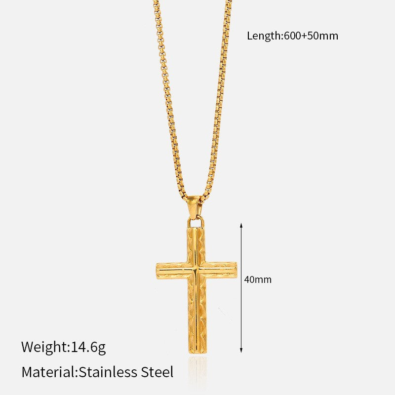 Wholesale vintage titanium steel electroplated 18K gold stainless steel cross necklace