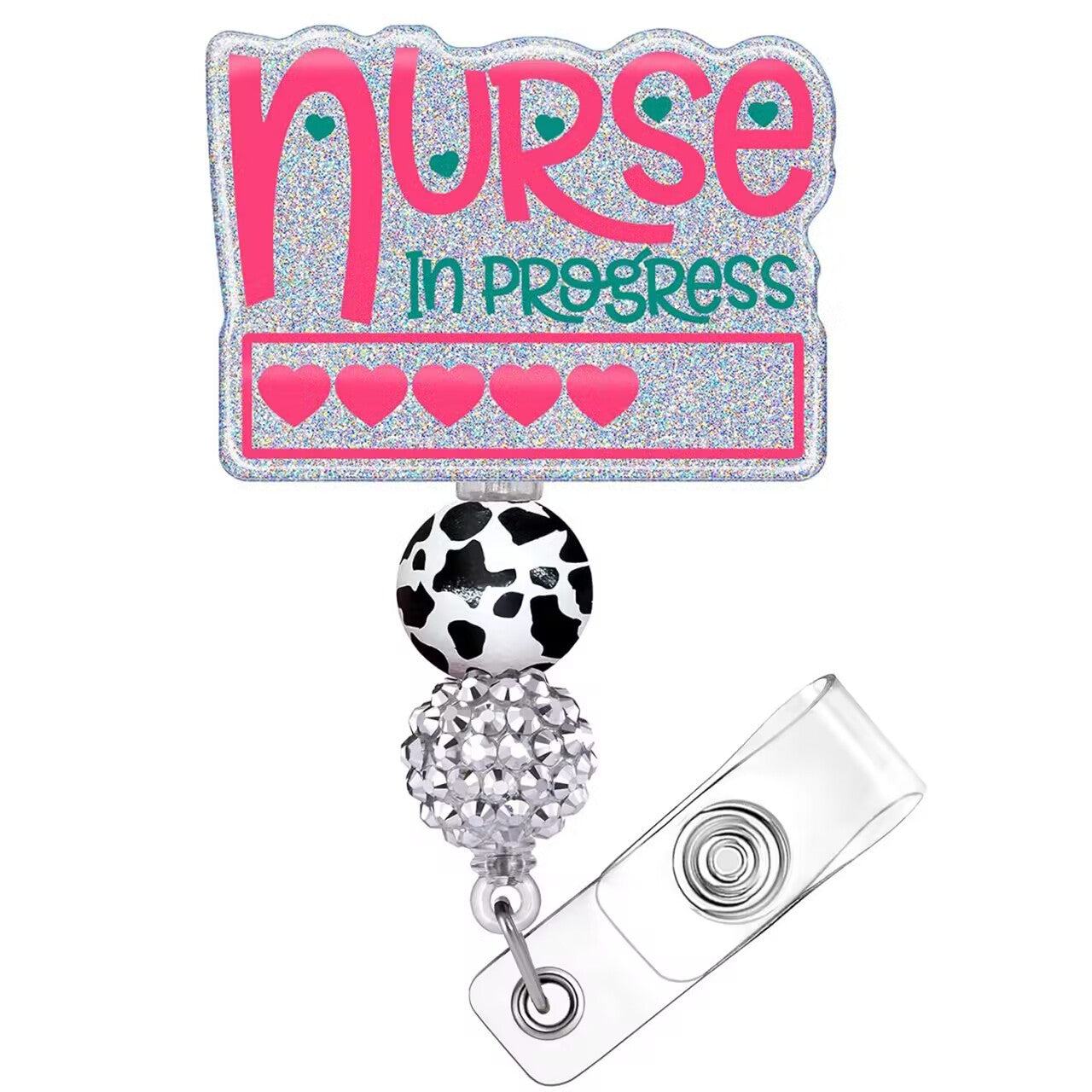 Wholesale Badge Reels Medical Series Leopard Print Cow Print Beaded Badge ABS Scroll Retractable Keychain