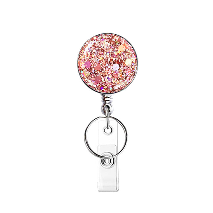 Wholesale UV Electroplated Resin Diamond Glitter Sequins Retractable Keychain