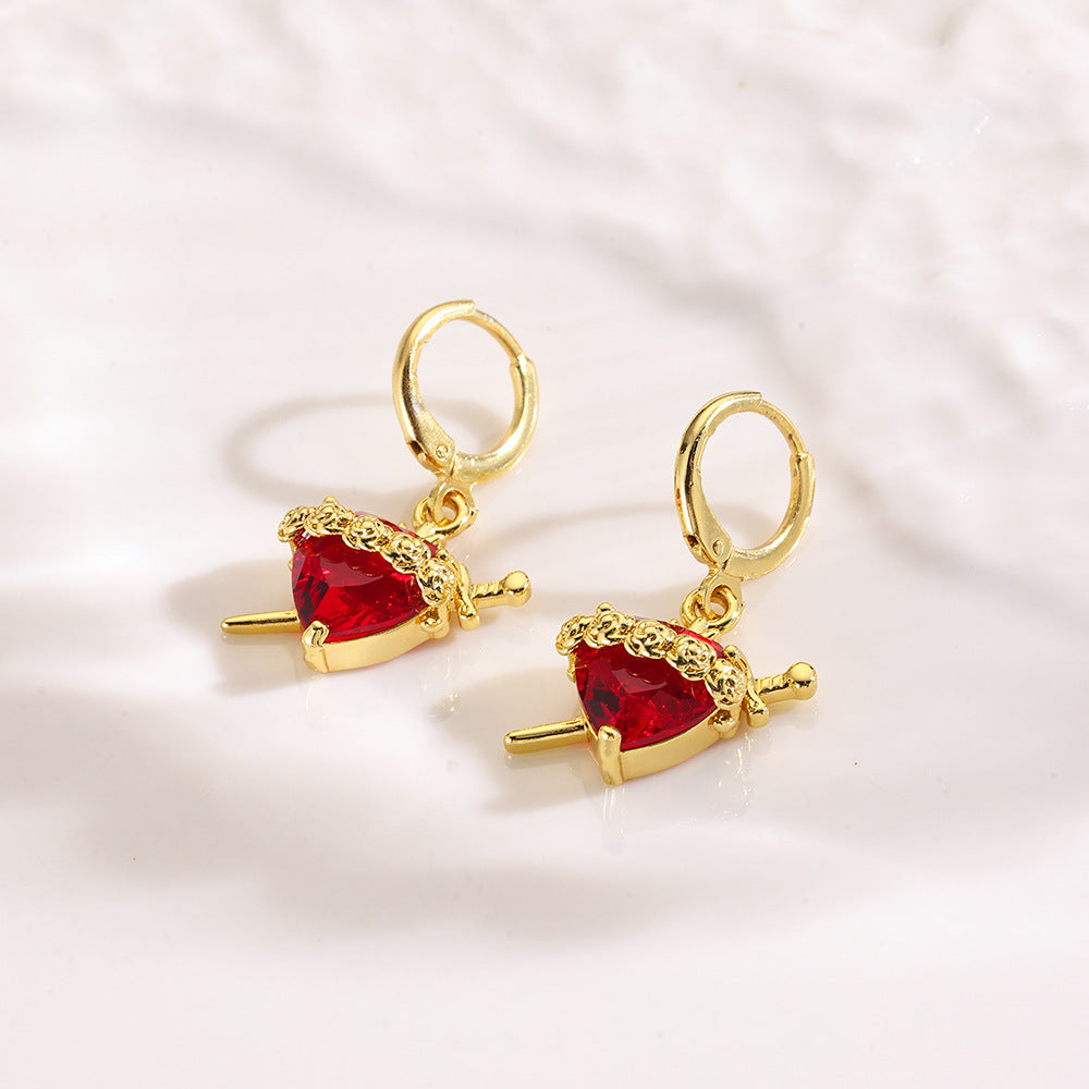 Wholesale Copper rose red heart-shaped zircon necklace