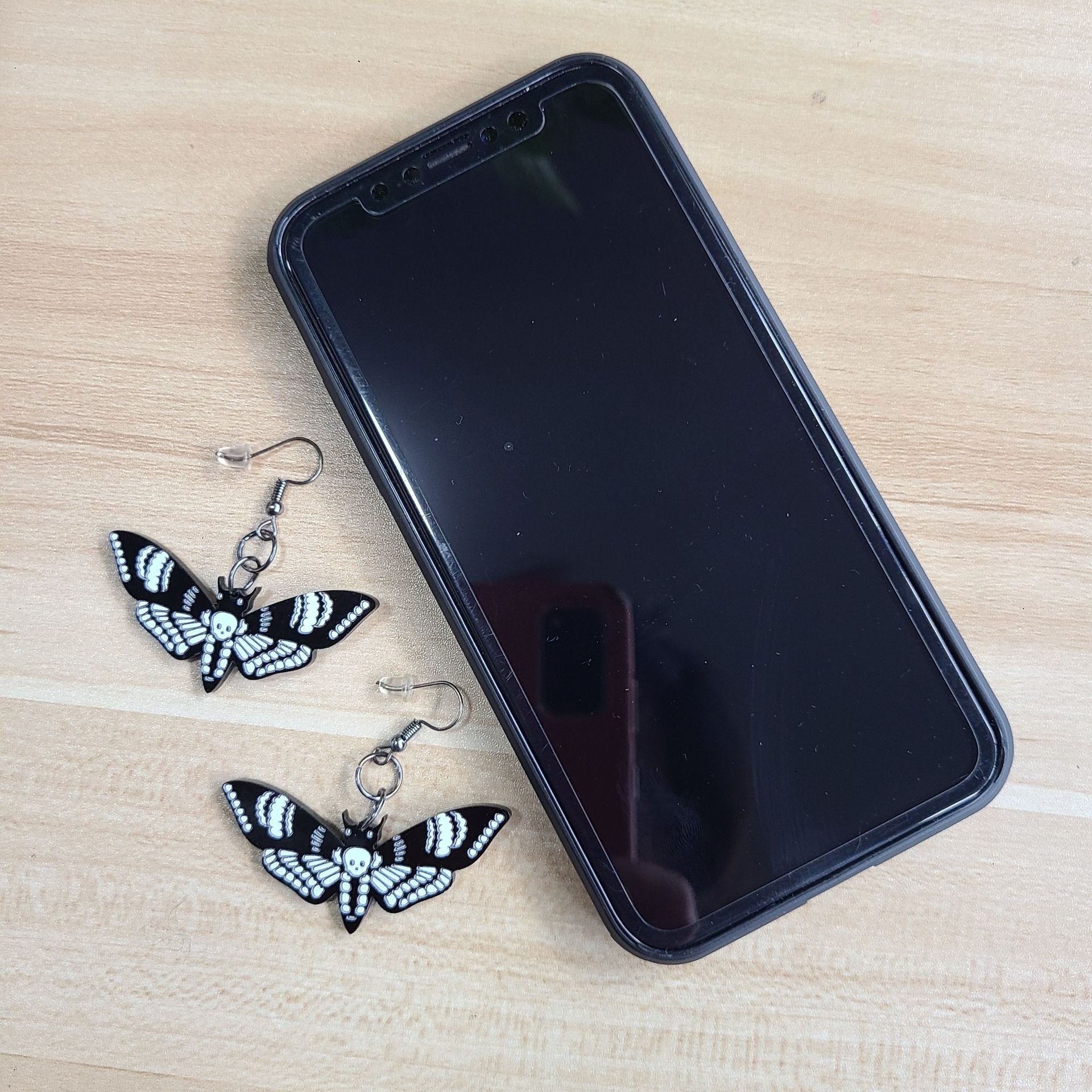 Wholesale acrylic black dark skull moth insect butterfly earrings
