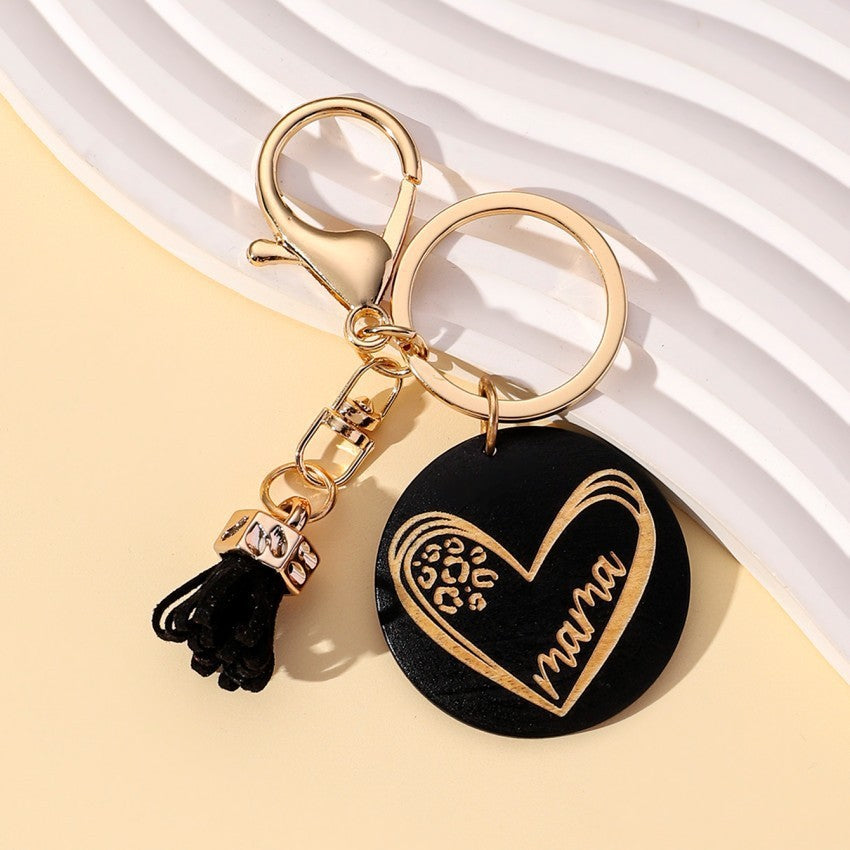 Wholesale Mother's DayMAMA Colorful Wooden Sign Tassel Keychain