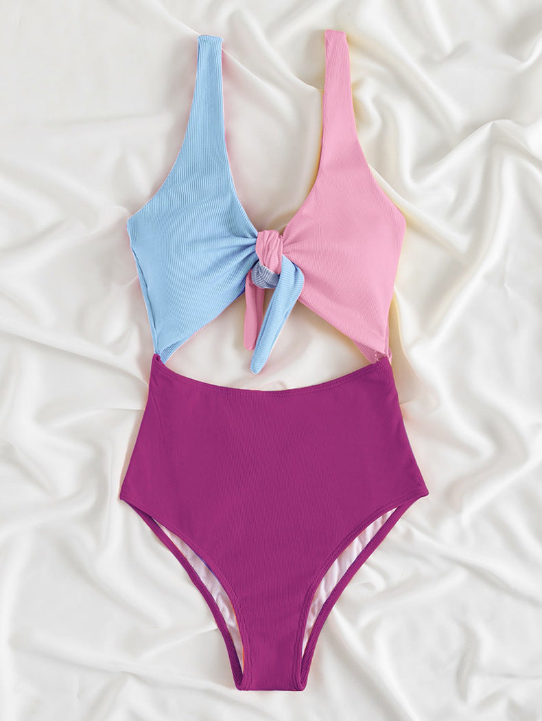 Wholesale One Piece Bikini Color Block Beach Resort Hot Spring Swimsuit