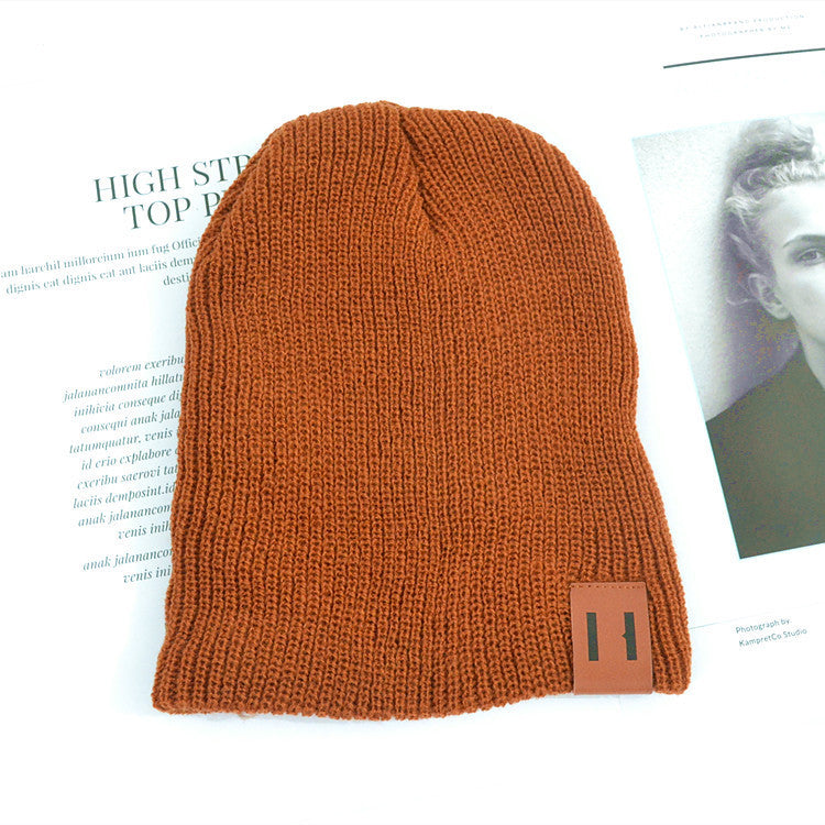 Wholesale Children's Leather Label Warm Ear Protection Knitted Wool Hat