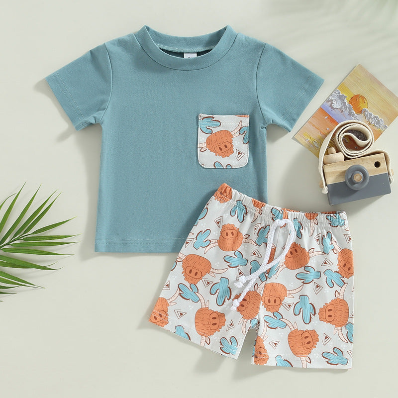 Wholesale Cotton 2023 Summer New Aztec Western Cowboy Style T-Shirt Shorts Set