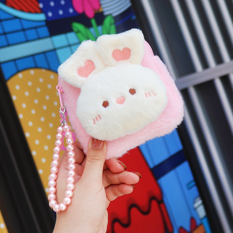 Wholesale Cartoon Cute Animal Doll Plush Large Capacity Candy Color Bead Chain Wallet