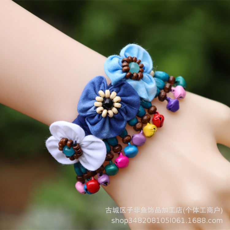 Wholesale Ethnic Style Tie-dye Hand-sewn Fabric Blue Dyed Blue Cloth Bracelet Jewelry