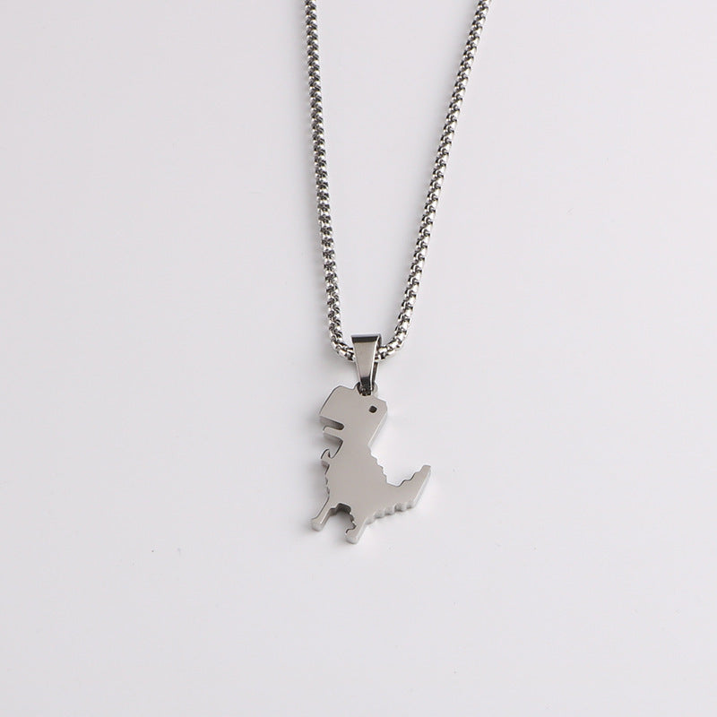 Wholesale Cartoon Cute Little Dinosaur Pendant Titanium Steel Personality Simple Pendant Long Necklaces