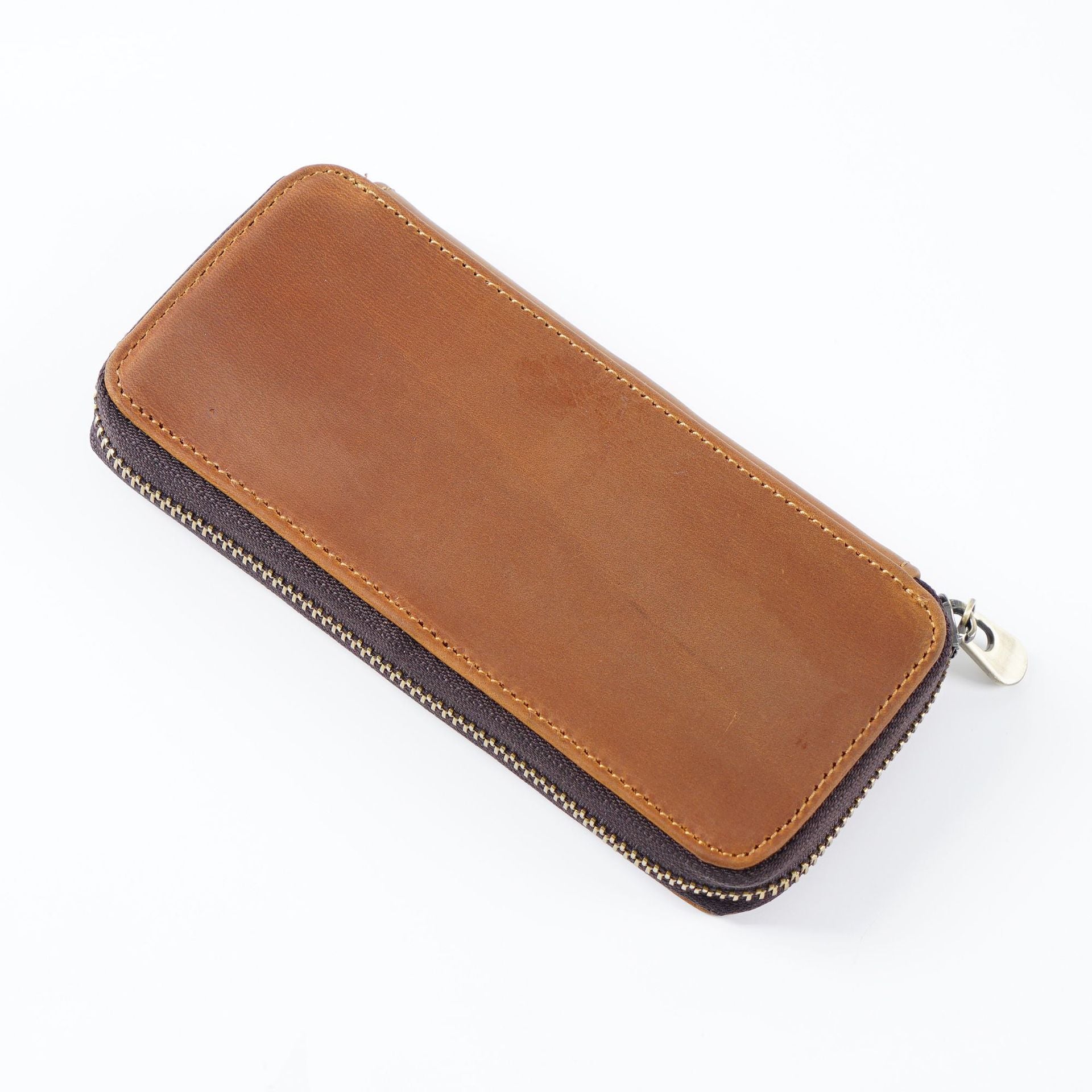 Wholesale Top Layer Cowhide Crazy Horse Leather Square Zipper Pencil Case