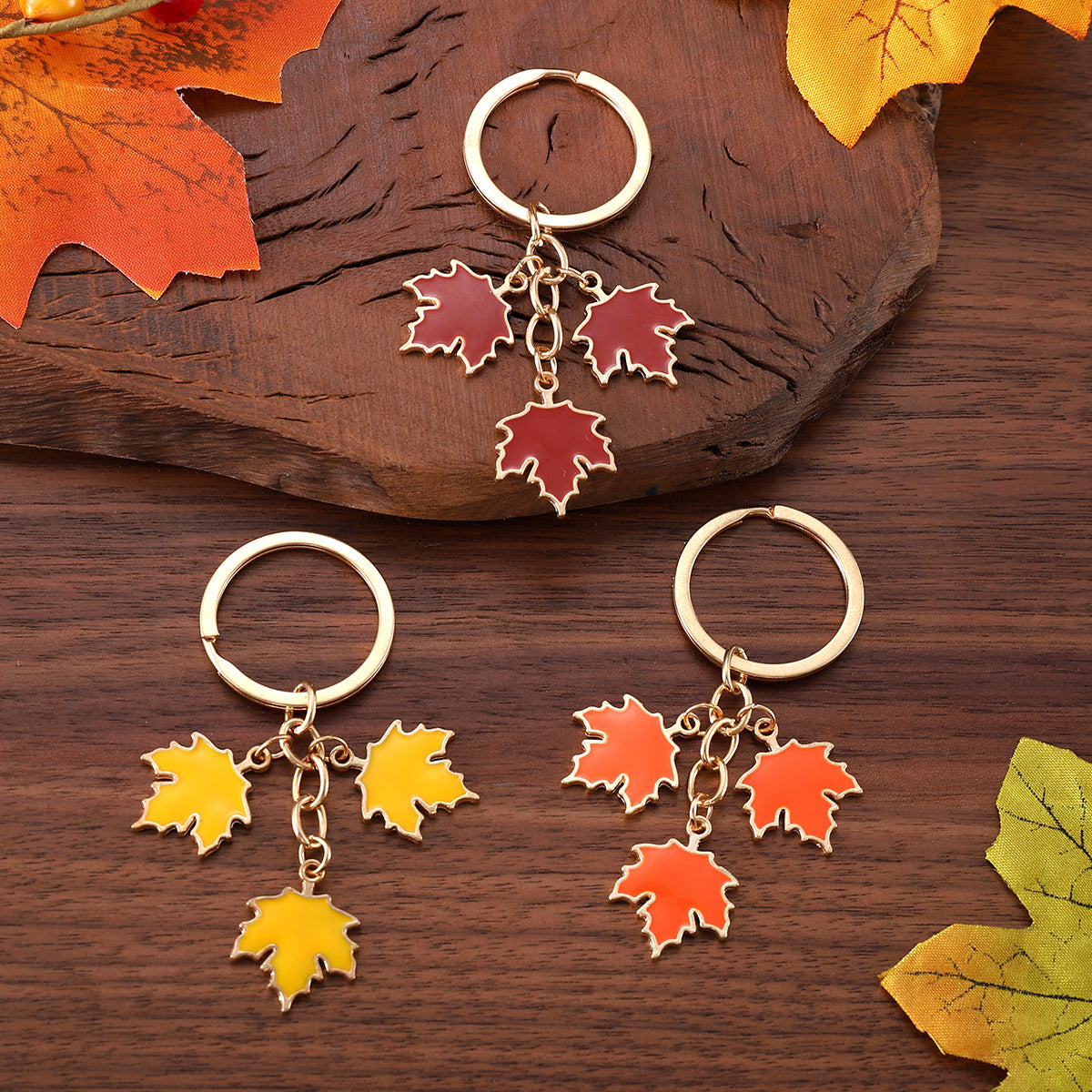 Wholesale Fall Thanksgiving Colorful Maple Leaf Oil Droplet Keychain