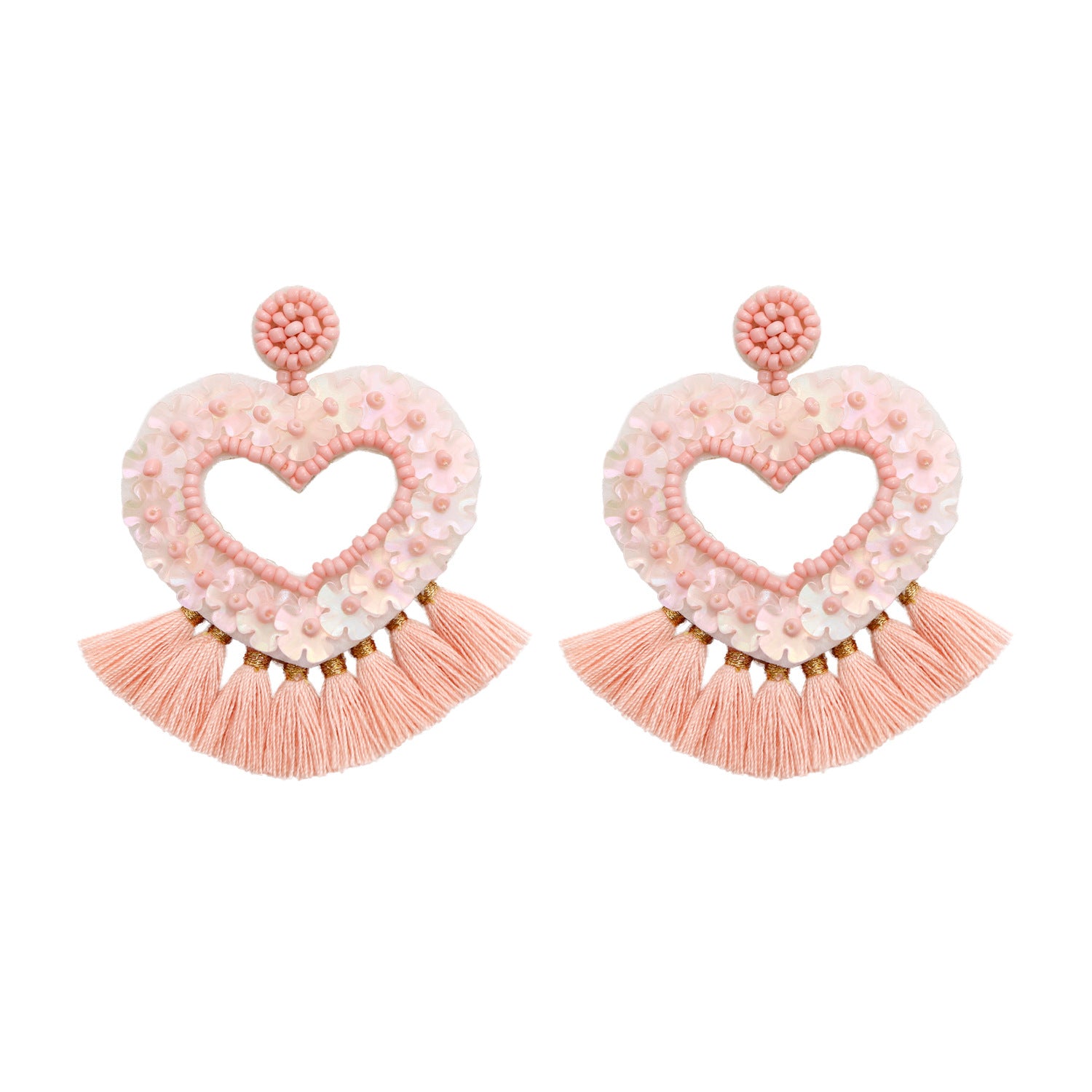 Wholesale Bohemian Exaggerated Retro Heart-shaped Ethnic Rice Beads Earrings Handmade Tassel Love Mother's Day Earrings