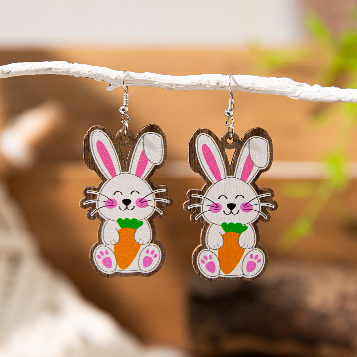 Wholesale Easter cartoon rabbit Easter egg Wood Earrings