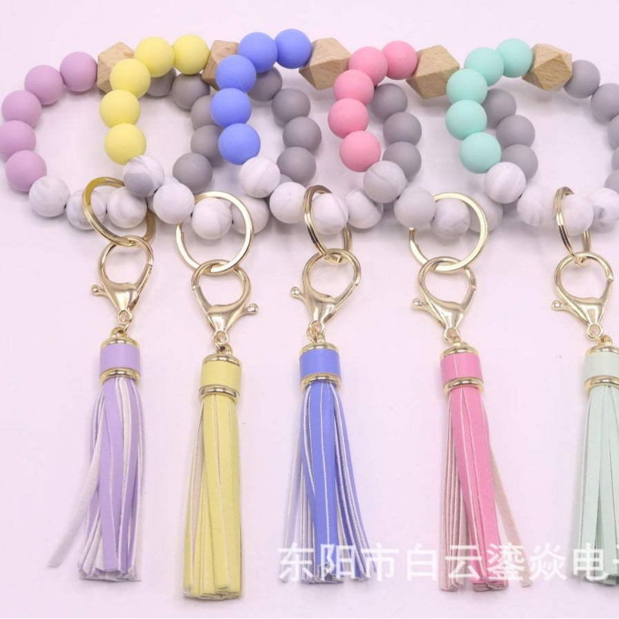 Wholesale 10pcs/pack  Silicone leather tassel bracelet Wristlet Keychain