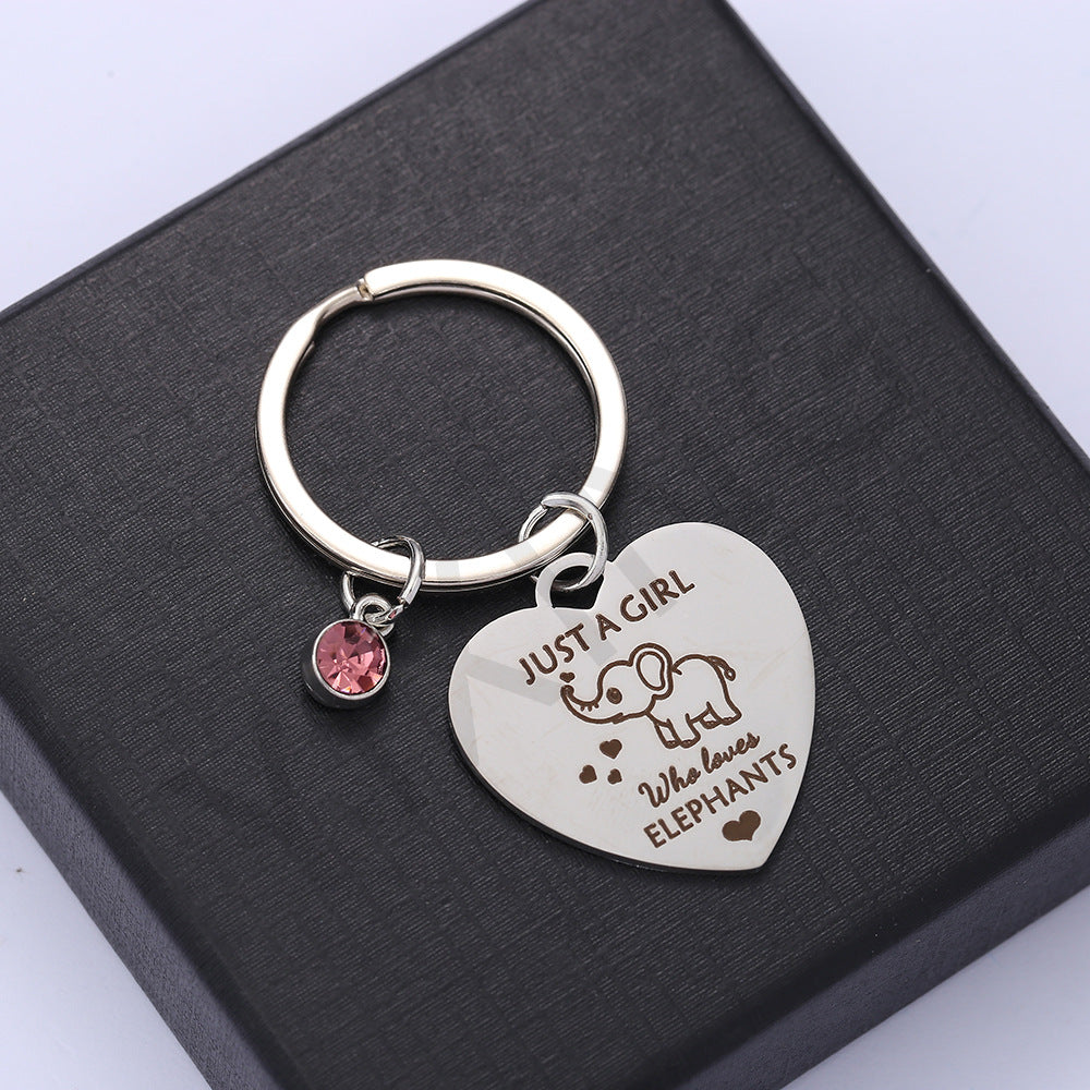 Wholesale Stainless Steel Zircon Heart Elephant Keychain
