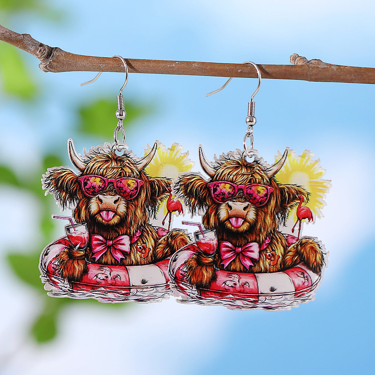 New Holiday Style Western Style Swimming Ring Alpine Cow Sunglasses Sun Palm Tree Acrylic Pendant Earrings