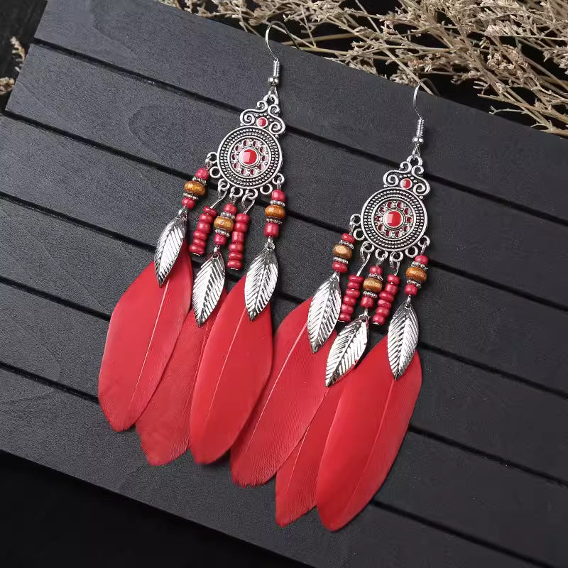 Wholesale Ethnic style super fairy high-end feather earrings