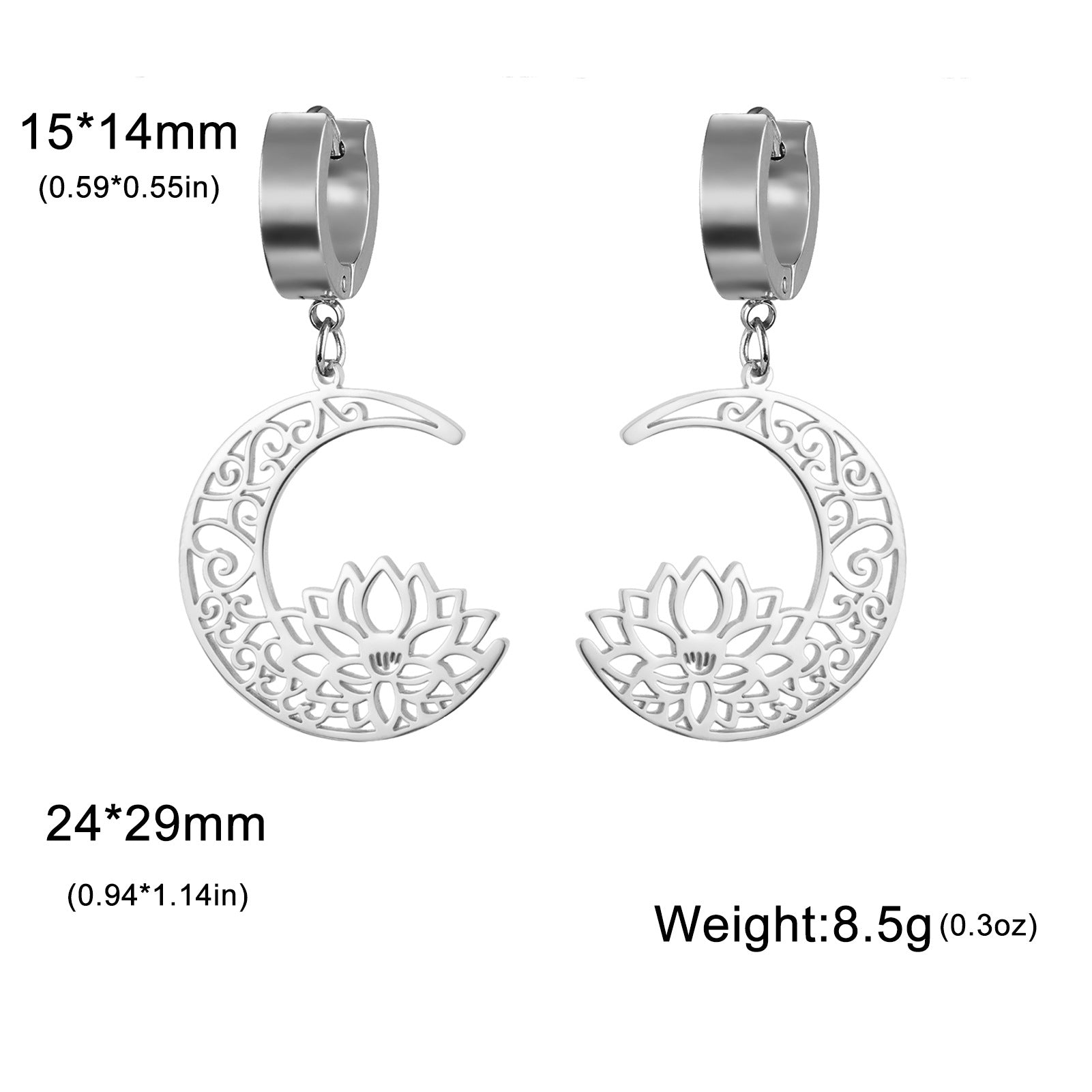 Wholesale Hollow Moon Lotus Stainless Steel Earrings