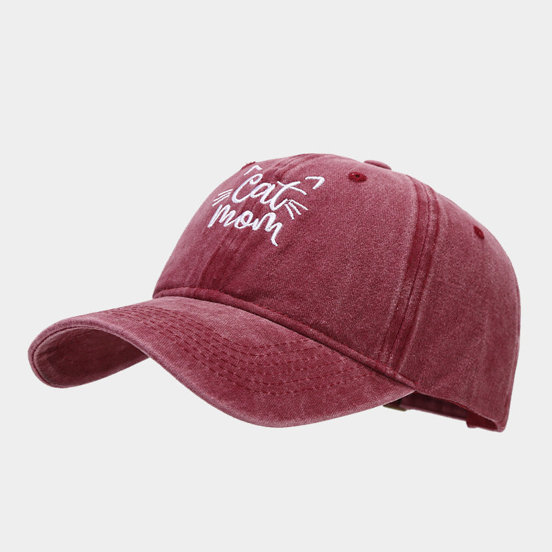 Wholesale Letters CAT MOM Embroidered Washed Baseball Cap