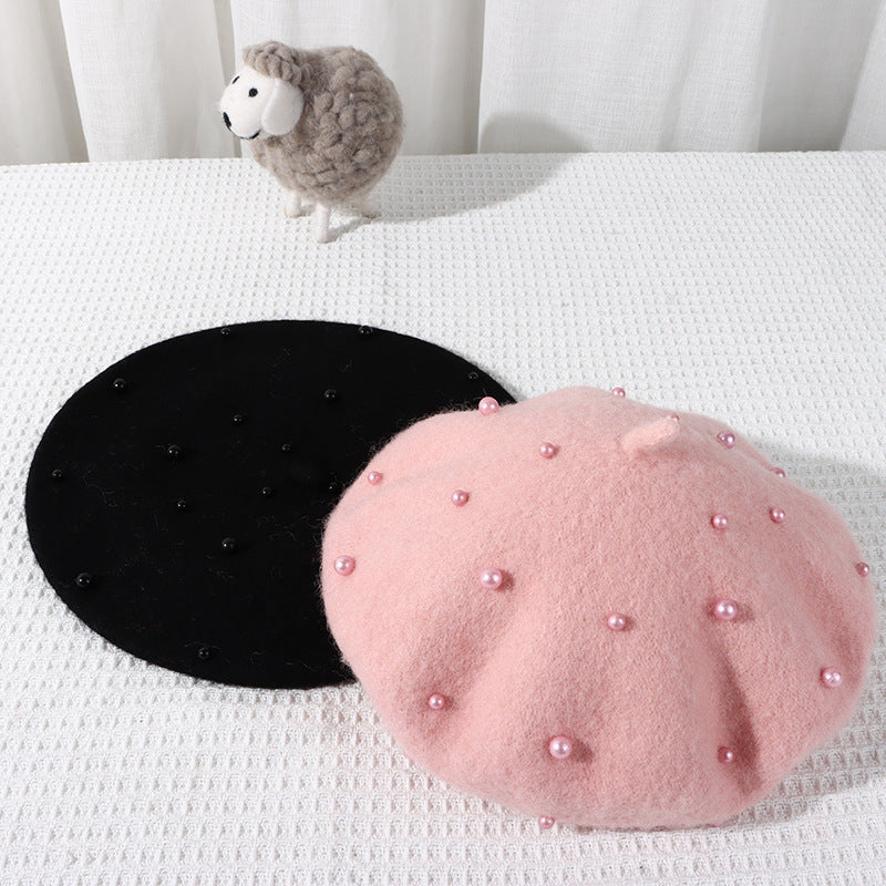 Wholesale Autumn and Winter Pearl Children's Beret Pearl Hat