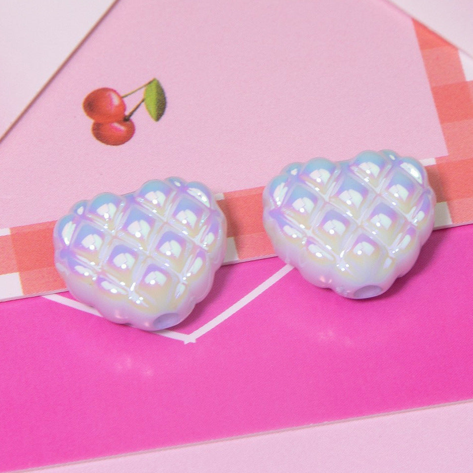 Wholesale 10pcs Cream Waffle Diamond Lattice Love Beads Plated Color Beads