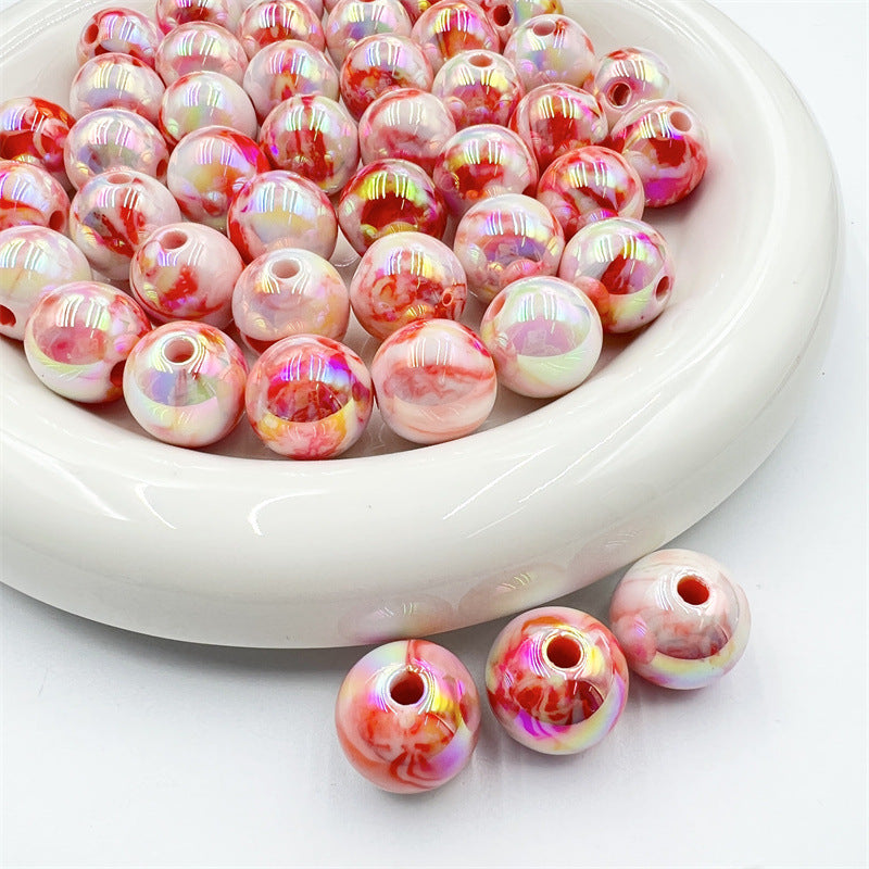 Wholesale 10pcs/pack UV Plating Smudged Round Beads