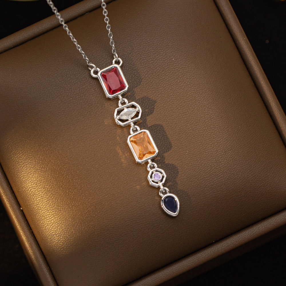 Wholesale Square colored zircon titanium steel necklace