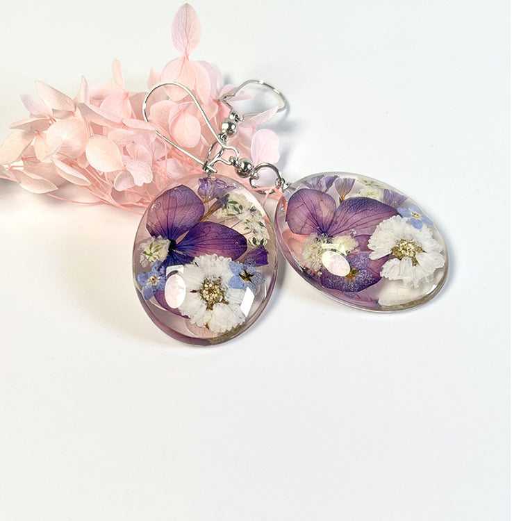 Wholesale 6pcs Creative Forget-me-not Dried Flower Glue Earrings