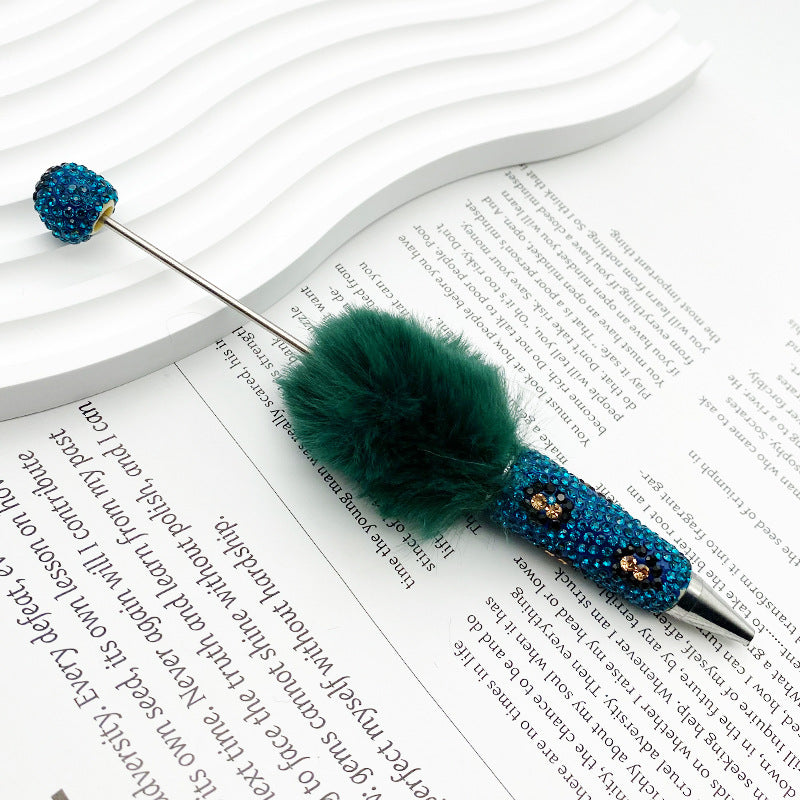 Wholesale Beadable Pen Plastic Creative Plush Ball Leopard Print Full Diamond DIY