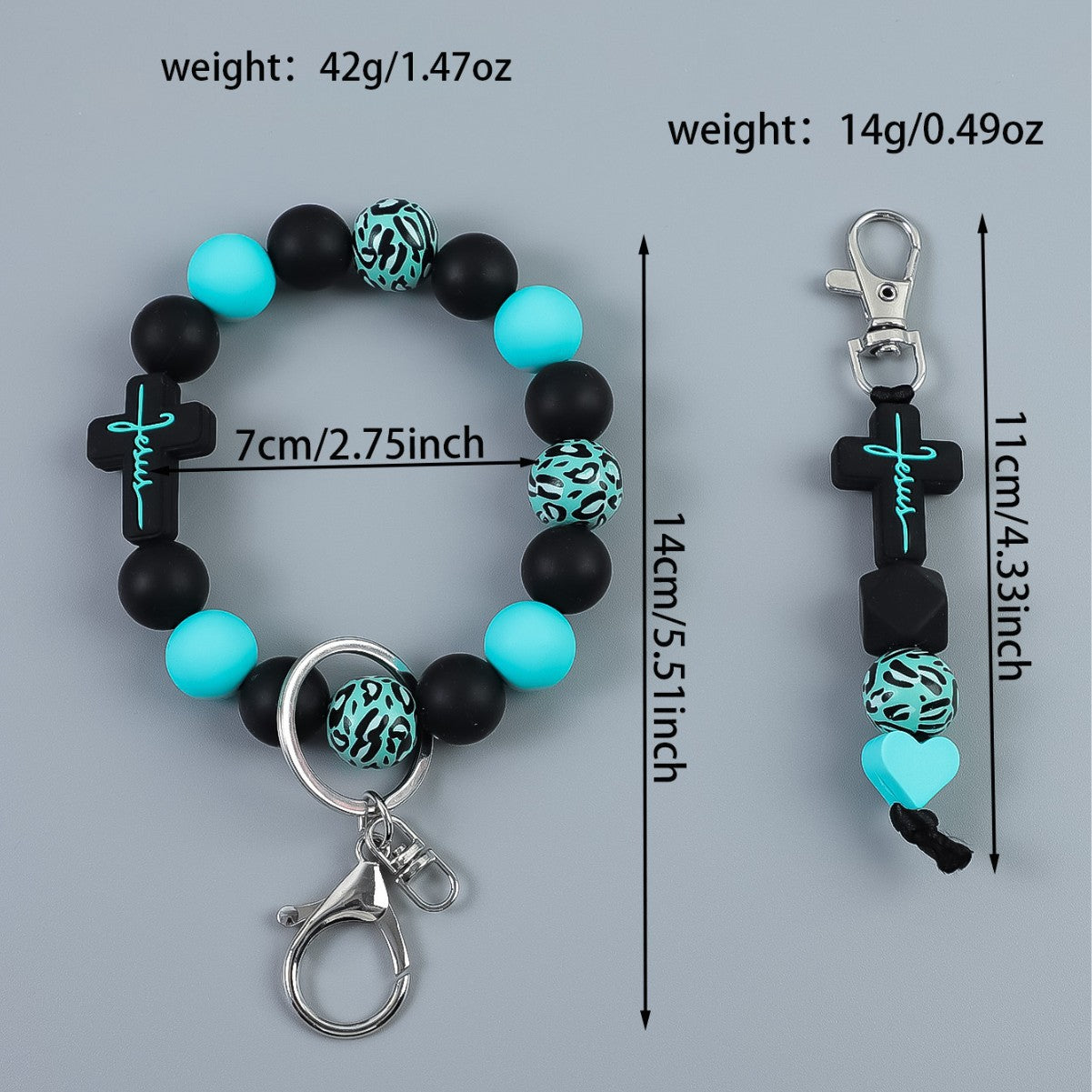 Wholesale Cross Silicone Leopard Print Wooden Bead Keychain