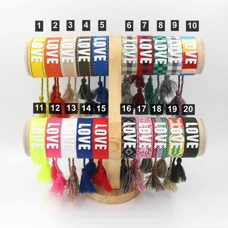 Wholesale 3D Embroidery Letter Tassel Polyester Bracelet