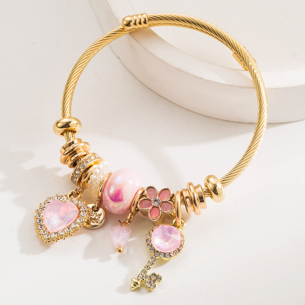 Wholesale Diamond studded heart-shaped key bead bracelet