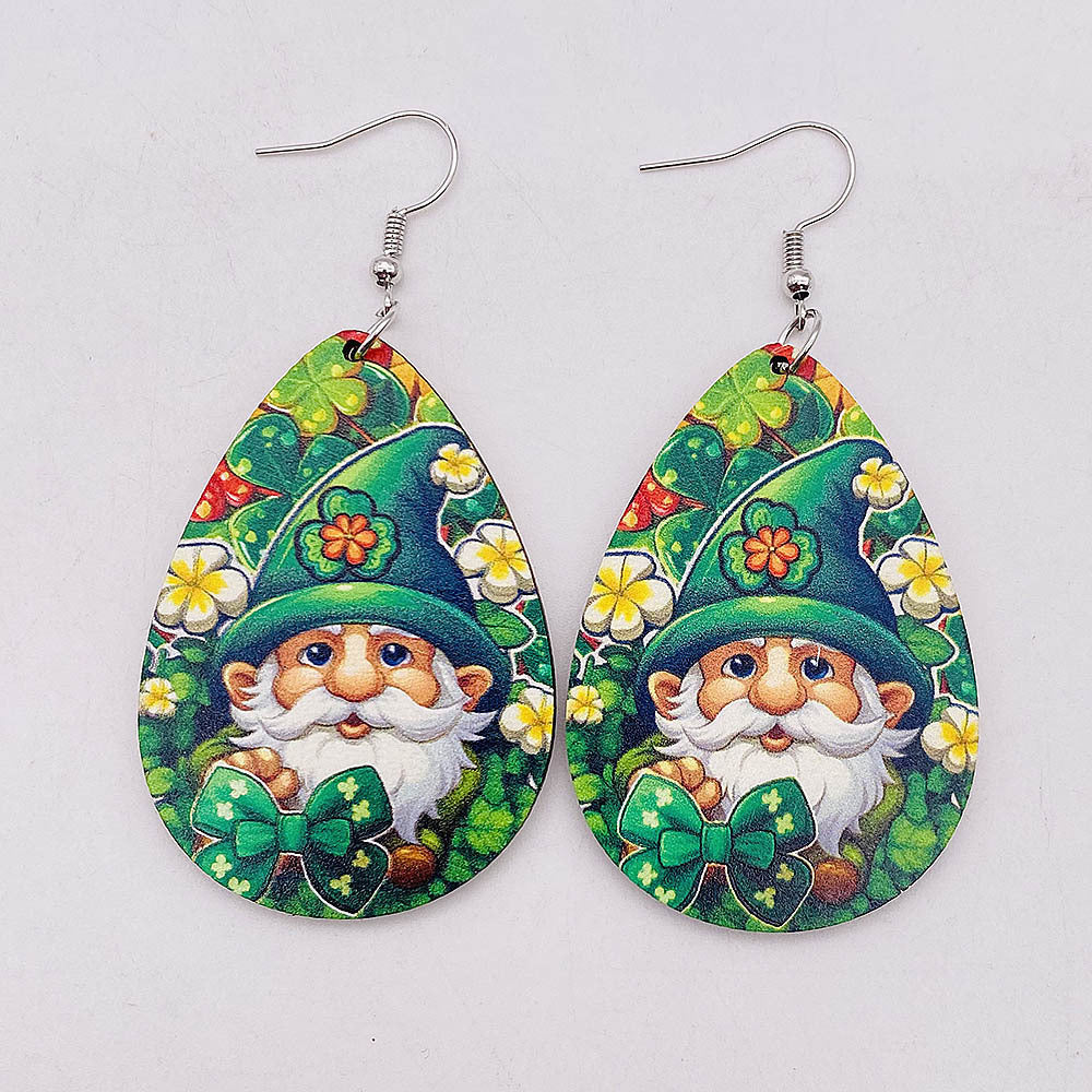 Wholesale St. Patrick's festival jewelry rainbow beard Green Festival wooden earrings